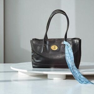 Vintage COACH Black Leather Tote Madeline Two Handle XL Satchel J0793-11555